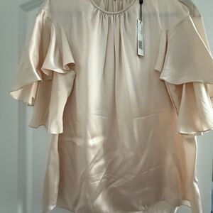Elie Tahari Elegant 100% Silk Cream Ruffle Sleeve Women's Top, NWT
